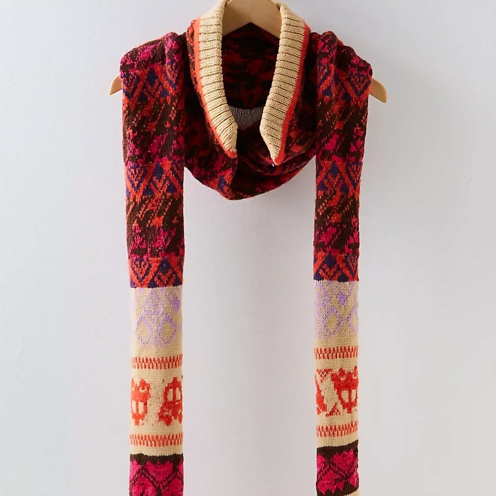 Free People Cabbie Fairisle Geometric Boho Euro Scandi Girl Hippie Hooded Scarf - Picture 3 of 9